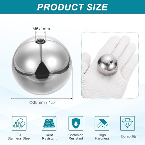 PATIKIL M6 x 38mm 304 stainless steel ball nut knob, round solid silver finish