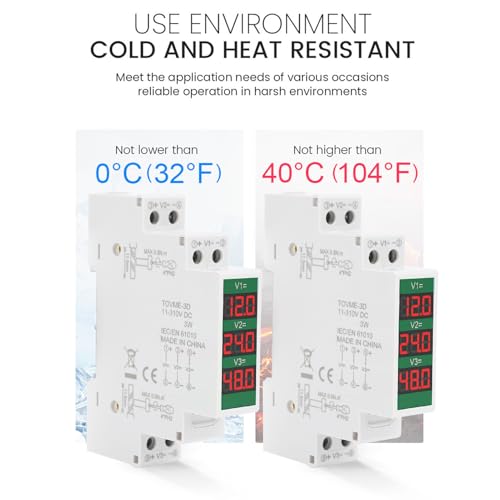 Garosa DIN rail voltmeter with 3-digit LCD display, DC 11–310V range and switch output function