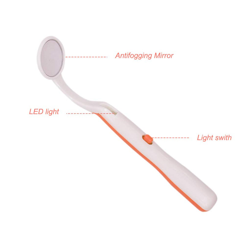 [Australia - AusPower] - Dental Mirror LED Lighted Mirror Teeth Inspection Mirror Anti Fog Curve Angle Dentist Oral Care Tool?2pcs? (Orange) Orange 