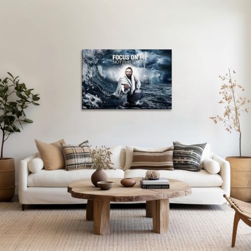 Christian Wall Art Focus On Me Not The Storm Jesus Hand Canvas Print God poster for Church Bedroom Modern Home Decor 16x24inch Unframed style-3 16"L x 24"W Unframed