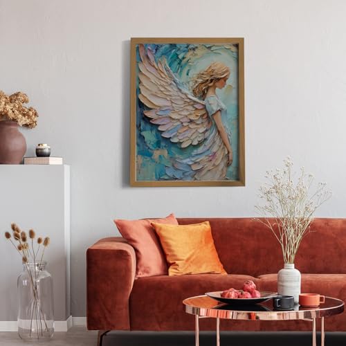 Framed Angel Wall Art Canvas Print, Winged Angel Artwork 12x16 Bedroom blue Angel Wings 16"L x 12"W