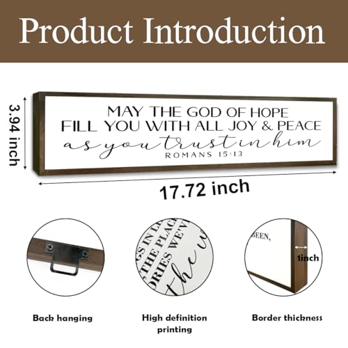 Bible Verse Signs, Inspirational Wall Art, Christian Home Decor for Living Room Bedroom, Romans 15:13 Scripture Sign, May the God of Hope Fill You Sign 17.8x4x1.2 inches Religion Sign 38