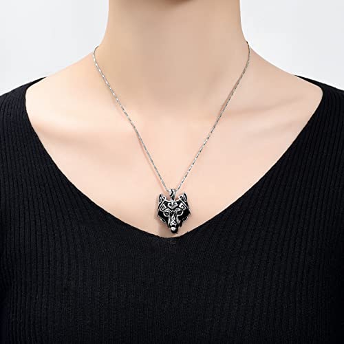 Yinplsmemory Cremation Jewelry Viking Wolf Head Urn Necklace for Ashes for Men Ashes Keepsake Urn Jewelry for Human Ashes/Pet Ashes Silver