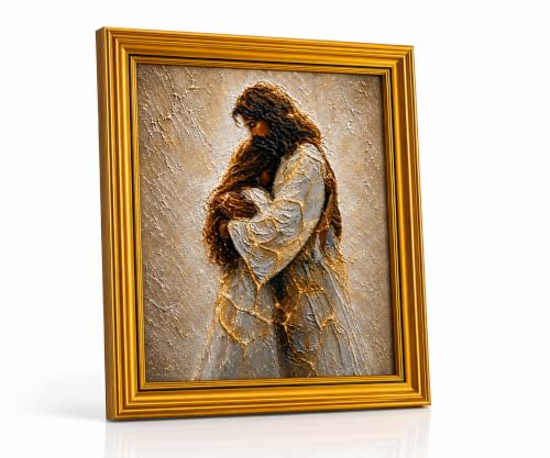 Christian Canvas Wall Art Framed Jesus Embrace Spiritual Artwork 16x12Inch Christian Texture Canvas 27 16"L x 12"W