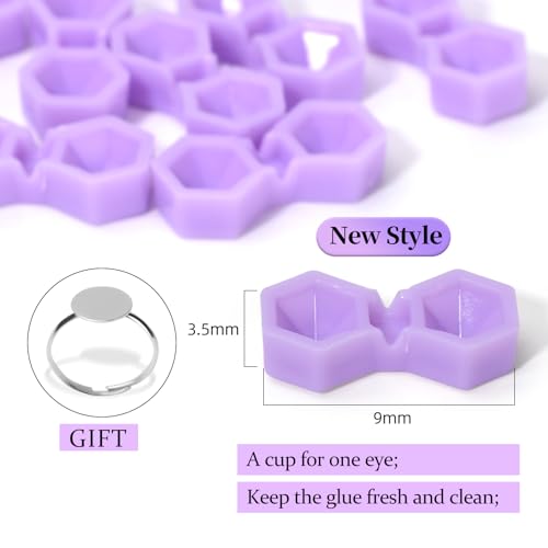 Eyelash Extension Glue Cups 200pcs Diamond Shape Mini Eyelash Glue Holder Two Holes Lash Grafting Supply Purple