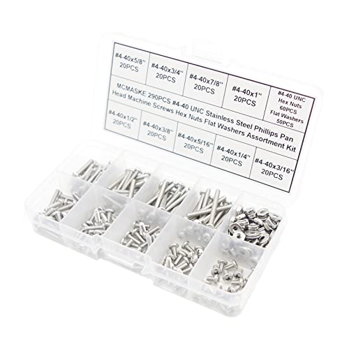 MCMASKE #4-40 UNC 304 stainless steel Phillips pan head screws with hex nuts and washers kit