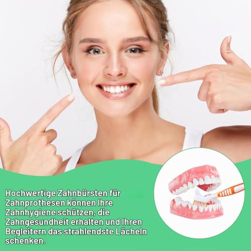 Denture Toothbrush, Pack of 12, Toothbrush for Dentures with Double-Sided | Hard multi-layer bristles, ergonomic non-slip handle, denture cleaner in 4 colors - single tufted toothbrush