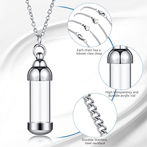 MTLEE 4 Glass Vial Necklace Pendant Set Include 4 Stainless Steel Cremation Urn Pendant Vial Tube Urn Keepsake with Chain 4 Snake Chain Necklace Silver