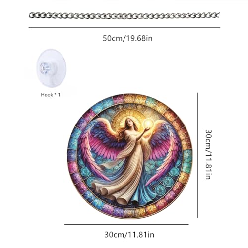Angel Stained Window Hangings with Chain– Acrylic Round Ornament for Garden, Patio and Indoor Decor, Housewarming Gift for Mom, Grandma