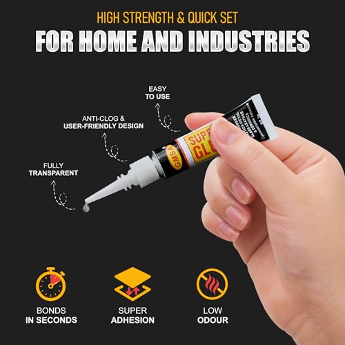 GMSA 4-pack super glue, 3g cyanoacrylate adhesive tubes for plastic, rubber, metal, leather, ceramic, and wood repair
