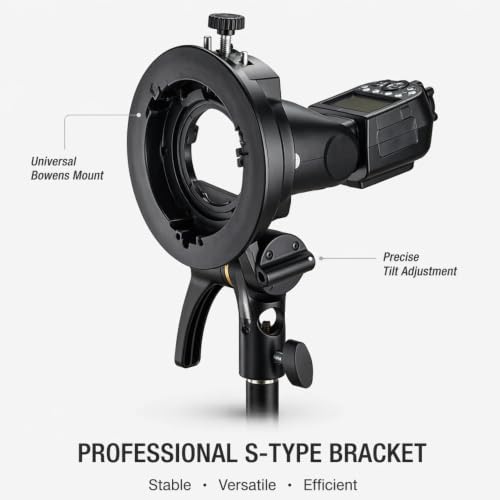 Godox S2 Camera Flash Bracket, S-Type Speedlite Holder with Bowens Mount Adapter, Compatible with Godox V1 AD200Pro V860III TT685 Flash for Softbox and Studio Lighting 2S
