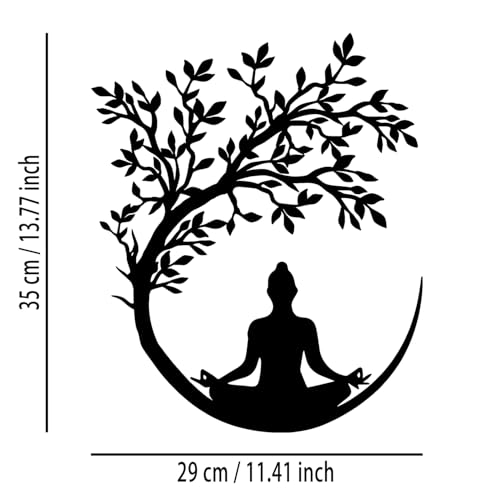 OPTYBVFD Tree of Life and Buddha Metal Wall Decor - Zen Room Decor Wall Art Home Decor for Living Room, Bedroom, Office, Yoga, Meditation (Black) Black