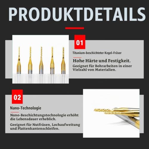 Milling Cutter 1 mm, 10 Pieces 1/8 Inch Shank End Mill, Titanium Coated Cutter Set Carbide CNC Cutter PCB Engraving Bits, for Milling Holes, Grooves and Edges
