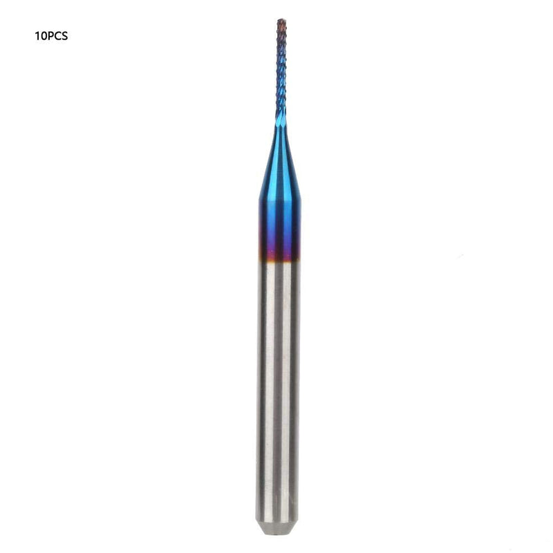 [Australia - AusPower] - 10 Pieces Tungsten Milling Cutter Blue Coated Spiral Milling Machine Cutter Drill CNC Cutter Set Tool (0.8 mm) 