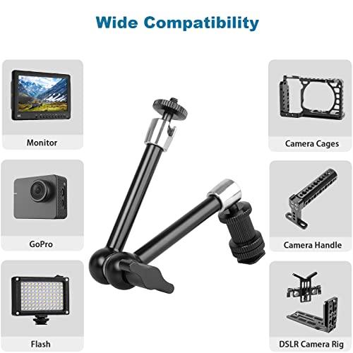 ChromLives 11 Inch Magic Arm Adjustable Articulating Friction Camera Arm W/ 1/4" Thread Screw and Hot Shoe Mount Compatible with DSLR Camera Rig, LED Lights, Flash Light, LCD Monitor