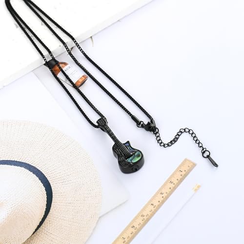 XSMZB Guitar Urn Necklace for Ashes for Women Men Abalone Shell Cremation Jewelry Human Pet Ashes Keepsake Pendant for Guitar Players Black