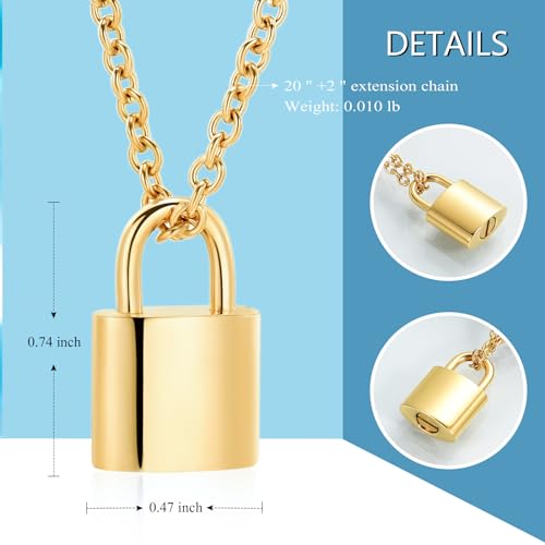 Imrsanl Padlock Cremation Jewelry for Ashes Urn Necklace for Women Men Stainless Steel Keepsake Memorial Punk Lock Pendant Ashes Holder Gold