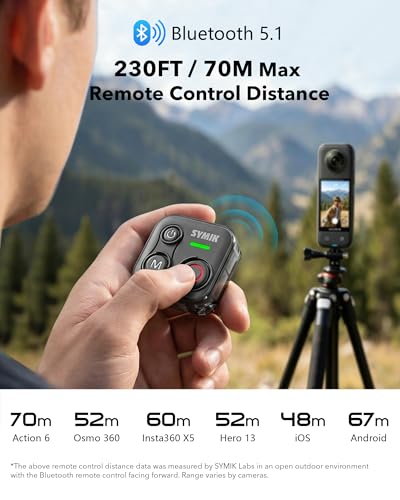 SYMIK Remote Control for Insta360, Bluetooth Remote for GoPro and DJI
