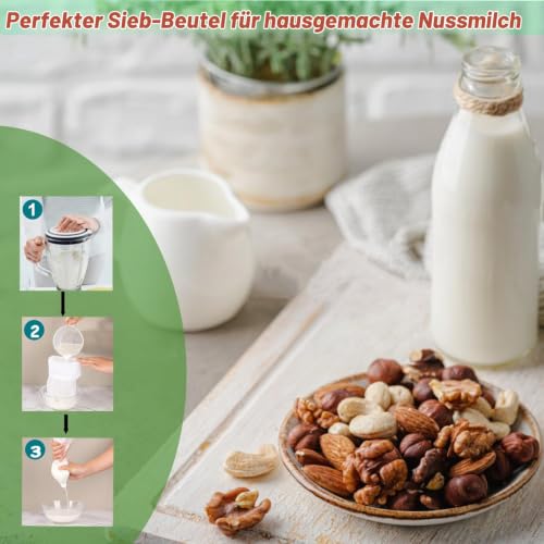 Pack of 10 Nut Milk Bags 20 x 30 cm Straining Cloth 100 Micron Nylon Straining Cloth Reusable Cheesecloth Cheesecloth Washable Filter Bags for Nut Milk Yoghurt Vegetables Coffee Fruit Juice Fruit Juice 100 Micro/20×30cm/10pcs