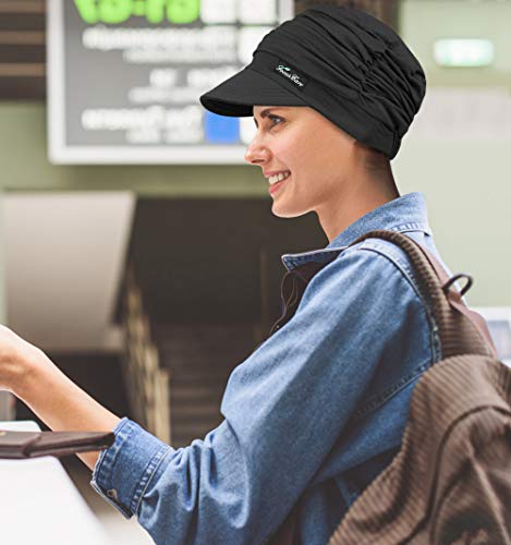 Soft Hats for Chemo, Women’s Bamboo Baseball Cap, Hair Loss Turbans Dark Brown Heather Grey