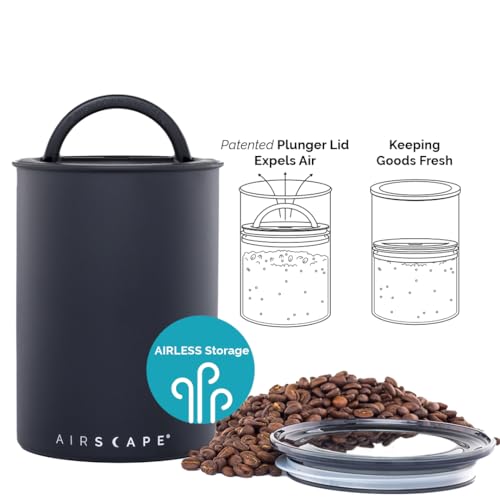 AirScape stainless steel coffee container with airtight lid for fresh food storage, featuring a sleek, durable design