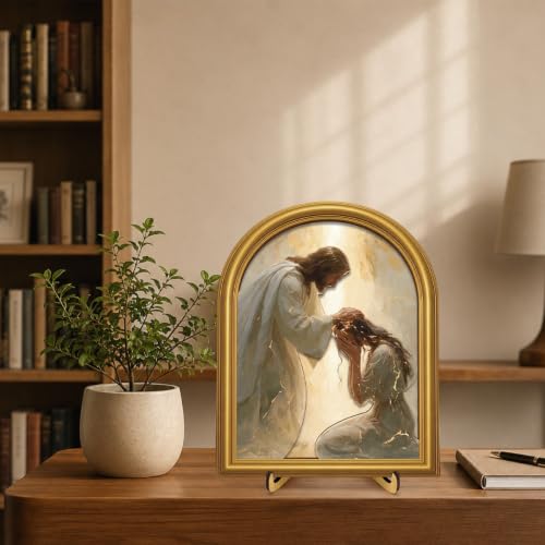 3D Christian Jesus Table Decor Comforting Woman Wall Art 8x10 Inch