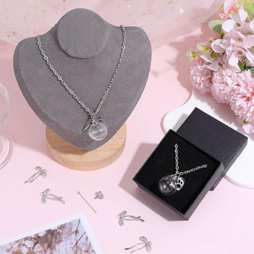 2 PCS Pet Ashes Keepsake Necklace Small Glass Pet Urn Necklace with Stainless Steel Paw & Wing Pendant & Box Silver Pets Fur Memorial Bottle Jewelry for Women Men Lost Dog Cat Sympathy Gift