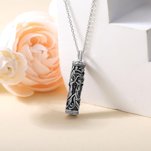 TOUPOP Tree of Life Urn Necklaces for Ashes, Cylinder Bar Urn Necklace Sterling Silver Family Tree Keepsake Necklace for Ashes Memorial Cremation Jewelry for Ashes Gifts for Women Mom Sister Tree of Life Sister