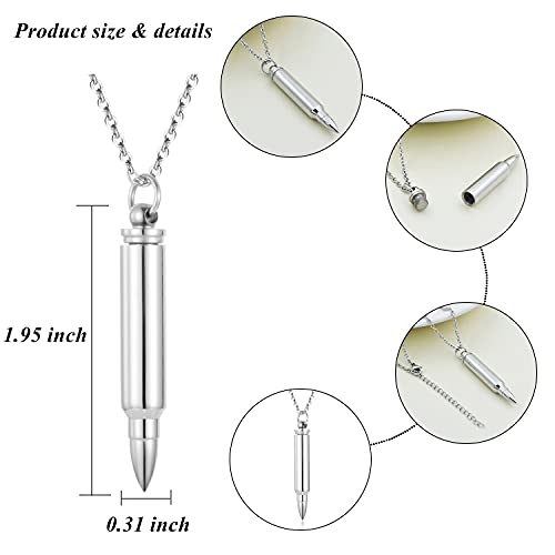 SIYUU Bullet Memorial Keepsake Pendant Stainless Steel Cremation Ashes Urn Necklace Capsule Funeral Casket Urn Pendant Keepsakes for Men Women Silver