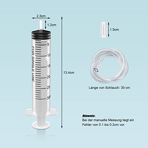 Pack of 30 Plastic Syringes 30 ml, Measuring Syringe Disposable Syringe for Scientific Laboratories, Feed Syringe, Marinating Syringe and Suction Syringe (30, 30 ml)