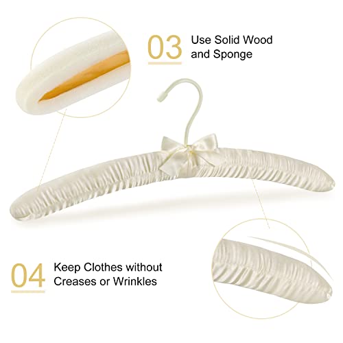 TOPIA HANGER Satin Padded Hangers for Women Clothing 17-inch 10 Pack Ivory 10 PCS