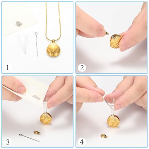 Shell Urn Necklace for Ashes Cremation Jewelry for Women Men Stainless Steel Seashell Pendant Memorial Necklaces Ash Holder for Human Pets Keepsake Jewelry for Loved Ones with Fill Tool A-Gold