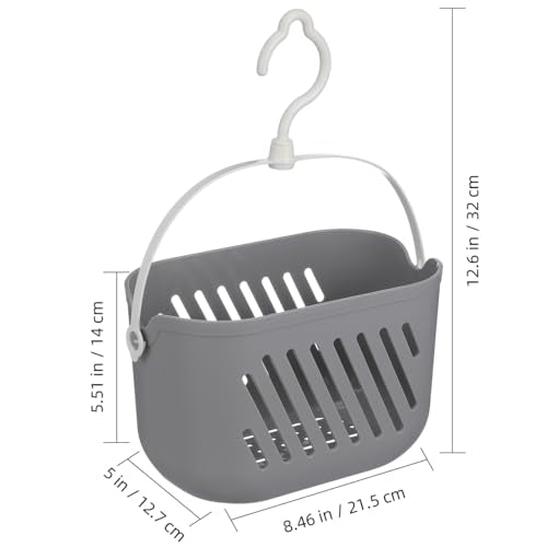 DOITOOL Hanging Hanging Shower Basket, Portable Plastic Shower Caddy Storage Basket with Rotatable Hook, Bath Tub Toy Holder Small Bathroom Organizer for College Dorm Bathroom Kitchen Grey