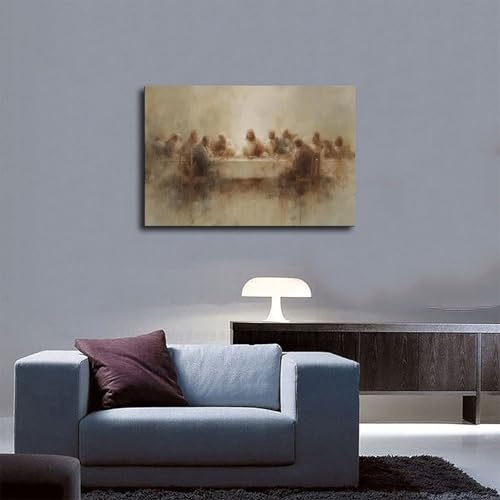 Modern Abstract Last Supper Wall Art Jesus Christ and Apostles Canvas Masterpiece Neutral Tones Christian Decor Religious Home Gifts Unframed 18x12inch 18"L x 12"W