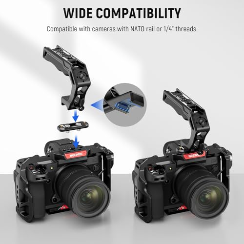 NEEWER Top Handle and NATO Rail Kit, Comfort Silicone Grip with Quick Release NATO Clamp, 3 Cold Shoes and 1/4" 3/8" ARRI Threads, Compatible with SmallRig Camera Cage Video Rig, CA008