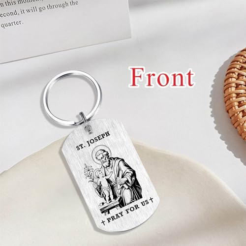 Alotozo St. Joseph Gifts - Saint Joseph Keychain for Mens, Patron Saint of Workers Fathers Families Gifts, Father's Day Keyring for Dad Husband