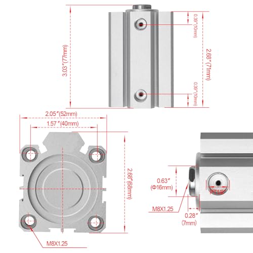 Heschen Pneumatic Compact Aluminum Air Cylinder SDA 40-50 Bore: 40mm Stroke 50mm 1/8 PT Port Size Double Acting (50mm Stroke) 50mm Stroke