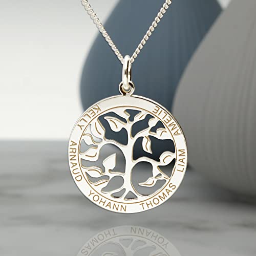 Christopher James Of London | Personalised Silver Tree Of Life Necklace | Engrave Up To 6 Names | Solid 925 Sterling Silver | Optional Chain & Length | Sentimental | Gift Box Included