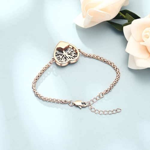 shajwo Tree of Life Heart Urn Bracelet for Ashes for Women Rose Gold