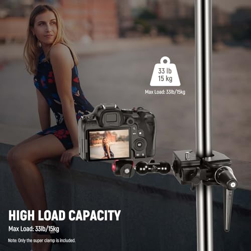 NEEWER Super Clamp with 5/8" Stud, Spring Lock, 2.4"/6cm Jaw Grip Heavy Duty Crab Pole Clamp for Round Pipe Flat Surface, for Photography Studio Camera & Lighting Mounting, Max Load 33lb/15kg, UA017 UA017(1 Pack）