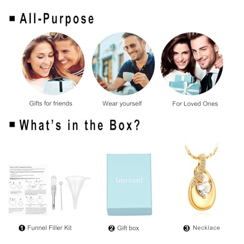 Imrsanl Teardrop Urn Necklace for Ashes for Women Stainless Steel Crystal Heart Cremation Jewelry Memorial Human Ashes Holder Funeral Keepsake Pendant (Gold)