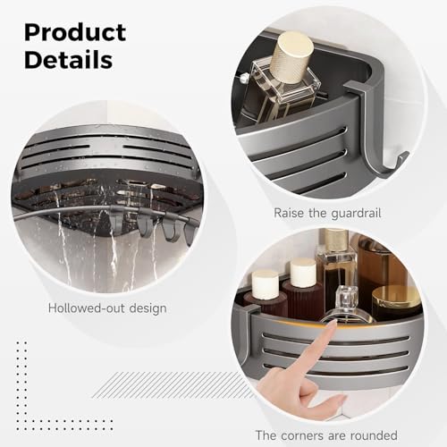 2-Tier Corner Shower Caddy, No Drilling Shower Organizer with Towel Bar and Hooks, 11.8x8.9x2.6 in Adhesive Shower Shelf, Rustproof Aluminum Bathroom Corner Storage