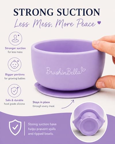 Baby Feeding Supplies - Complete Baby Feeding Set with Baby Plate, Baby Spoons First Stage, Silicone Bib and Snack Cup - Infant Eating Utensils and Baby Bowl with Suction Purple Violet