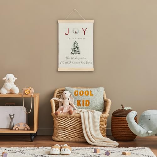 SereneHanctuary Joy Christmas Tree Wall Art, Christian Christmas Wall Decor, Winter Red Cardinal Bible Verse Religious Xmas Poster Hanger Frame for Church Home Bedroom Living Room Decor, 12x16 Inches Joy to the World Christmas