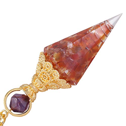 Rockcloud Healing Crystal Point Pendulum for Divination Red Carnelian Crystal Stone + Copper Wire Spiral Coil