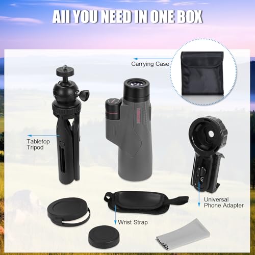 15X56 Monocular Telescope for Bird Watching Hiking Camping Wildlife Viewing, Adjustable Eyecup, Fully Multi-Coated Lenses, Rubber Armor, Non-Slip Grip, Fogproof, Waterproof