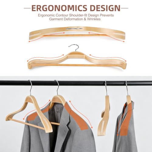 TOPIA HANGER 8 Pack Wide Shoulder Wooden Suit Hangers for Men Women Natural