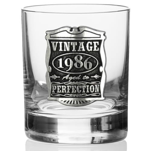 English Pewter Company Vintage Years 1986 40th Birthday or Anniversary Old Fashioned Whisky Rocks Glass Tumbler - Unique Gift Idea For Men [VIN004]