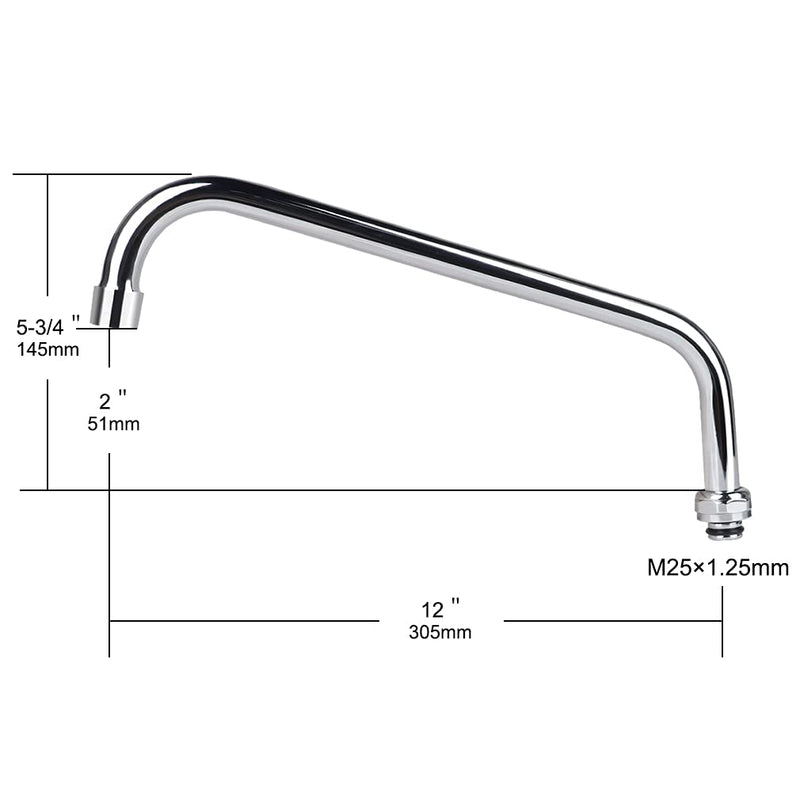 12 Inch Commercial Faucet Swivel Spout Replacement Kit for Commercial Wall Mount Pre Rinse Faucet, 360° Swivel Spout Fits for 2 or 3 Bay Compartment Sinks, Chrome Finish 12 Inch