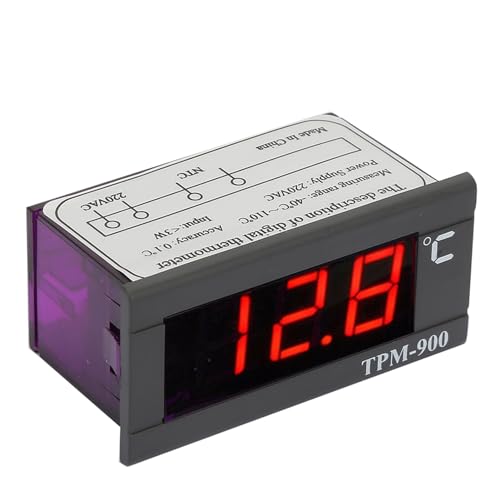 Fafeicy TPM-900 Digital Temperature Controller with Sensor Thermostat, LED Display, Temperature Measuring Range -40°C to +110°C, Humidity Range 20%~85% for Heating and Air Conditioning